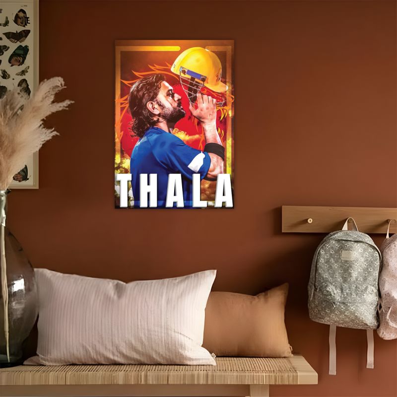 Acrylic Cricketers Player Photo Frame For India Cricket Sports Studio Cafe Wall Frame with 3D Text Gift For Cricket Player, Fans & Achievers Wall Art Decor For Bedroom, Office & Gaming Setup (ms dhoni)